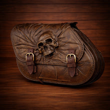 Load image into Gallery viewer, Swing Arm Bag - Fits Indian Scout &amp; Chief Models, Nightmare Skull, Brown