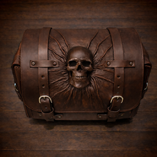 Load image into Gallery viewer, Motorcycle Trunk Bag, Nightmare Skull Fits All Brands of Motorcycles w/ Rear Luggage Rack, Brown