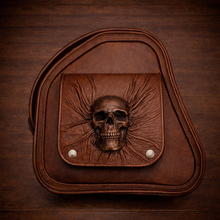 Load image into Gallery viewer, Motorcycle Trunk Bag, Nightmare Skull Fits All Brands of Motorcycles w/ Rear Luggage Rack, Brown