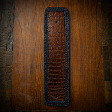 Load image into Gallery viewer, Front Fender Bib, Multiple Colors Of Alligator Print Leather, On Black Leather, Made To Fit Any Bike