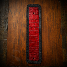 Load image into Gallery viewer, Front Fender Bib, Multiple Colors Of Alligator Print Leather, On Black Leather, Made To Fit Any Bike