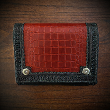 Load image into Gallery viewer, Motorcycle Windshield Bag - Alligator Print With Different Colors To Choose, On Black Leather, Customized To Fit Any Bike