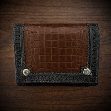 Load image into Gallery viewer, Motorcycle Windshield Bag - Alligator Print With Different Colors To Choose, On Black Leather, Customized To Fit Any Bike