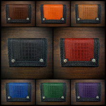 Load image into Gallery viewer, Motorcycle Windshield Bag - Alligator Print With Different Colors To Choose, On Black Leather, Customized To Fit Any Bike