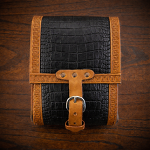 Load image into Gallery viewer, Rear Crash Bar Bag - Alligator Print Leather, On Indian Tan Leather