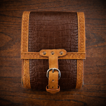 Load image into Gallery viewer, Rear Crash Bar Bag - Alligator Print Leather, On Indian Tan Leather