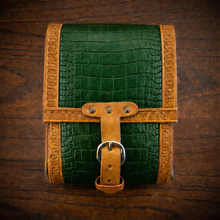 Load image into Gallery viewer, Rear Crash Bar Bag - Alligator Print Leather, On Indian Tan Leather