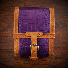 Load image into Gallery viewer, Rear Crash Bar Bag - Alligator Print Leather, On Indian Tan Leather