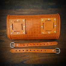 Load image into Gallery viewer, Tool Bag for Motorcycles - Alligator Print Leather, On Indian Tan Leather