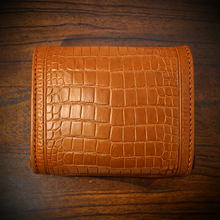 Load image into Gallery viewer, Motorcycle Handlebar Bag - Alligator Print With Different Colors To Choose, On Indian Tan Leather, Customized To Fit Any Bike