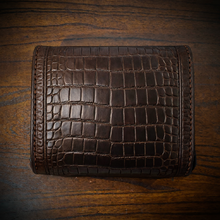 Load image into Gallery viewer, Motorcycle Windshield Bag - Alligator Print With Different Colors To Choose, On Brown Leather, Customized To Fit Any Bike