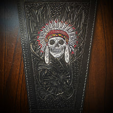 Load image into Gallery viewer, Tank Bib - Fits Indian Challenger and Pursuit, Red Accent Native American Skull Art, Western Sheridan Style Art Background, Black