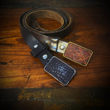 Load image into Gallery viewer, Belt Buckle Custom Art On Black Leather