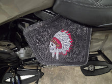 Load image into Gallery viewer, Heat Shield, Red Accent Native Skull W/ Western Sheridan Art Background - Fits Indian Challenger &amp; Pursuit