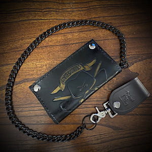 Long Biker Leather Wallet with Chain - U.S. Cavalry, Black