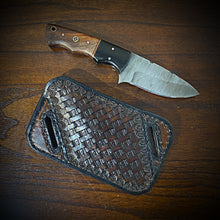 Load image into Gallery viewer, The Gentlemen, Damascus Steel Fixed Blade Knife Rose Wood &amp; Micarta Handle, With Sheath (Ships Now)