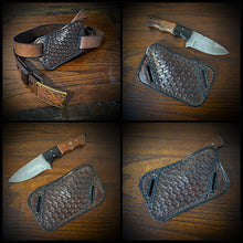 Load image into Gallery viewer, The Gentlemen, Damascus Steel Fixed Blade Knife Rose Wood &amp; Micarta Handle, With Sheath (Ships Now)