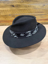 Load image into Gallery viewer, Folded Crown Fedora, Black Felt, Black Bandana