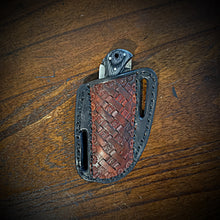 Load image into Gallery viewer, The Gentlemen, Damascus Steel Folding Blade Knife Blue and Grey Wood, With Sheath (Ships Now)