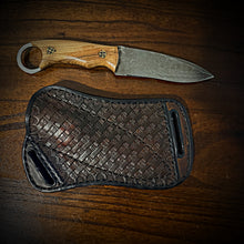 Load image into Gallery viewer, Damascus Blade Knife W/ Ring, Camping Knife, D2 Steel Fixed Blade Knife, Rose Wood Handle, With Sheath (Ships Now)