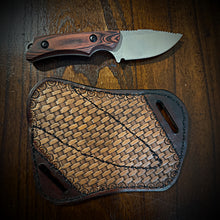 Load image into Gallery viewer, Damascus Blade Short Knife, Camping Knife, D2 Steel Fixed Blade Knife, Rose Wood Handle, With Sheath (Ships Now)