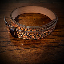 Load image into Gallery viewer, The Last Belt You Will Ever Own, W/ Basketweave Art  - Natural Antiqued Brown (Ships Now)