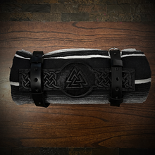 Load image into Gallery viewer, Bedroll for Motorcycles - Vaulknut and Celtic Weave Art, Black