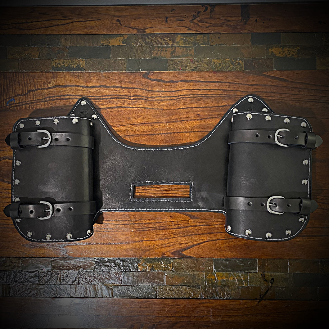 Heat Shield - Black, Double Pouch, Metal Studs, & Suede Backing, You Choose the Color of Stitching- Fits Indian Chief, Chieftain, Springfield, Vintage and Roadmaster