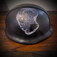 Load image into Gallery viewer, Leather covered German Style Helmet With Oden Art
