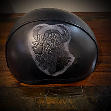 Load image into Gallery viewer, Leather covered Half Helmet With Oden Art