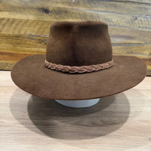 Load image into Gallery viewer, The Rambler Teardrop Crown Fedora, Brown Felt, Brown Distressed Braid