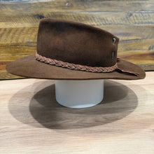 Load image into Gallery viewer, The Rambler Teardrop Crown Fedora, Brown Felt, Brown Distressed Braid