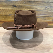 Load image into Gallery viewer, The Rambler Teardrop Crown Fedora, Brown Felt, Brown Distressed Braid
