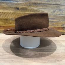 Load image into Gallery viewer, The Rambler Teardrop Crown Fedora, Brown Felt, Brown Distressed Braid