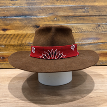 Load image into Gallery viewer, The Gangster Teardrop Crown Fedora, Brown Felt, Choose The Color Of Bandana