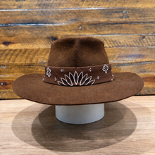 Load image into Gallery viewer, The Gangster Teardrop Crown Fedora, Brown Felt, Choose The Color Of Bandana