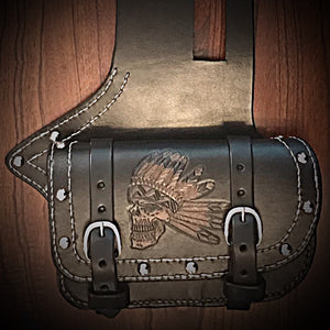 Heat Shield - Custom Art, Double Pouch, Metal Studs, & Suede Backing, You Choose the Color of Stitching- Fits Indian Chief, Chieftain, Springfield, Vintage and Roadmaster