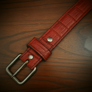 Leather Belt - American Alligator, Red