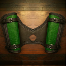 Load image into Gallery viewer, Heat Shield for Indian Scout Motorcycles, Double Pouch, Genuine Green American Alligator