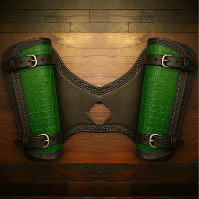 Heat Shield for Indian Scout Motorcycles, Double Pouch, Genuine Green American Alligator