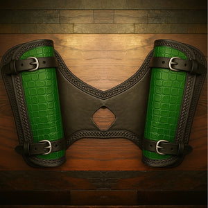 Heat Shield for Indian Scout Motorcycles, Double Pouch, Genuine Green American Alligator