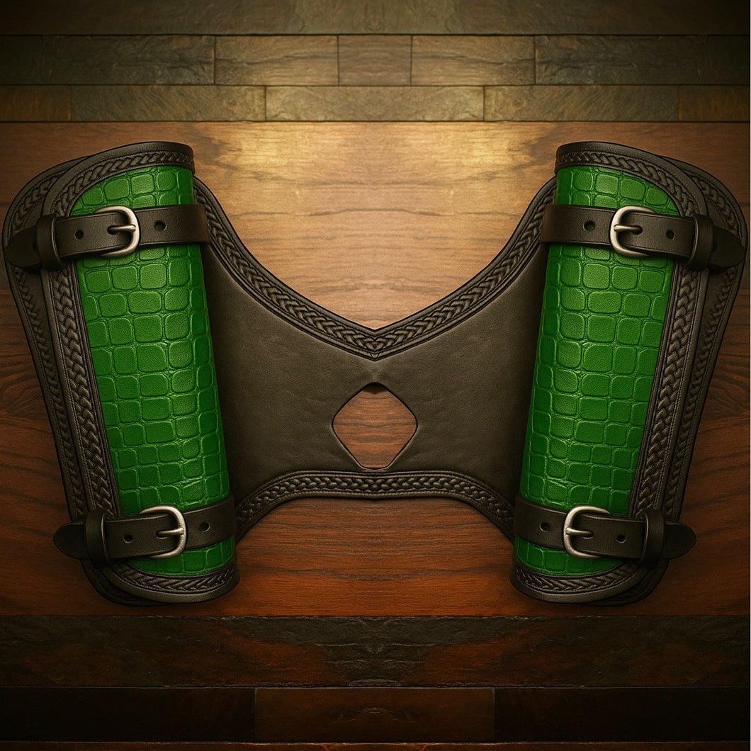 Heat Shield for Indian Scout Motorcycles, Double Pouch, Genuine Green American Alligator