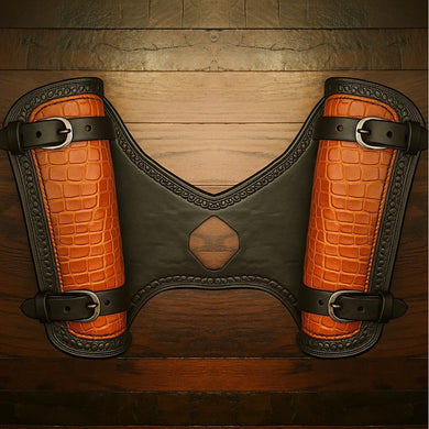 Heat Shield for Indian Scout Motorcycles, Double Pouch, Genuine Orange American Alligator