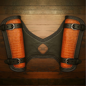 Heat Shield for Indian Scout Motorcycles, Double Pouch, Orange Alligator Print