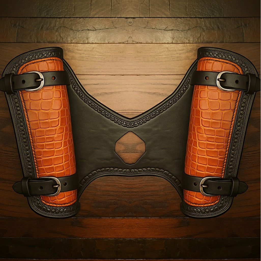 Heat Shield for Indian Scout Motorcycles, Double Pouch, Orange Alligator Print