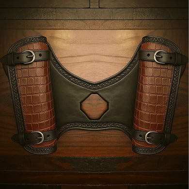 Heat Shield for Indian Scout Motorcycles, Double Pouch, Genuine Brown American Alligator