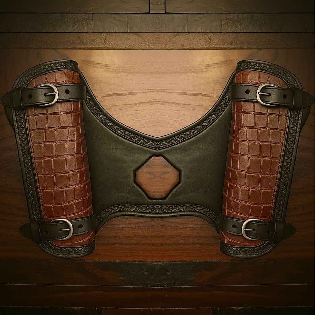 Heat Shield for Indian Scout Motorcycles, Double Pouch, Brown Alligator Print
