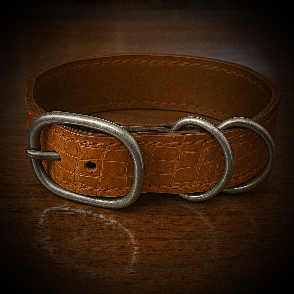 Dog Collar with Tan Alligator Print
