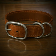 Load image into Gallery viewer, Dog Collar with Genuine Orange Alligator leather