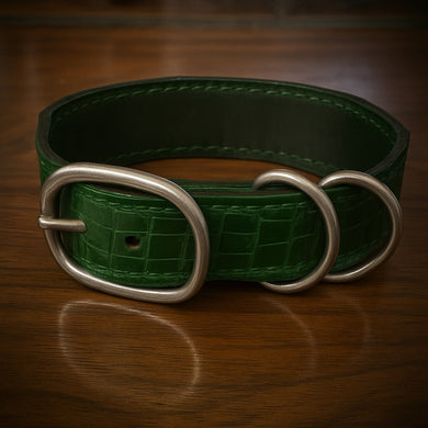 Dog Collar with Genuine Green Alligator leather